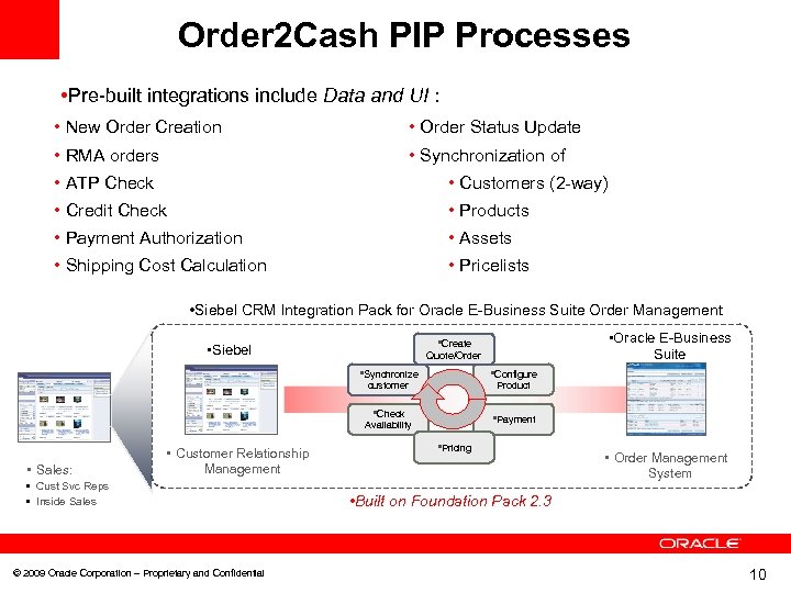 Order 2 Cash PIP Processes • Pre-built integrations include Data and UI : •