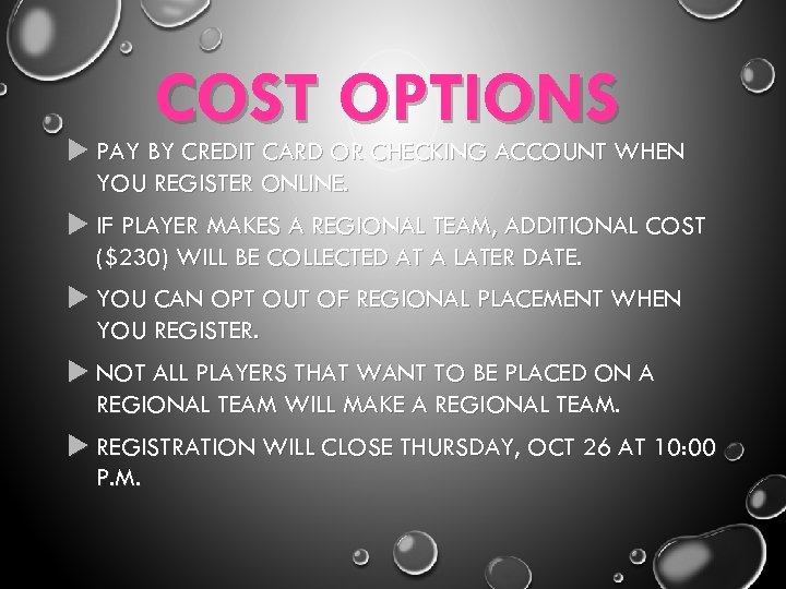 COST OPTIONS PAY BY CREDIT CARD OR CHECKING ACCOUNT WHEN YOU REGISTER ONLINE. IF