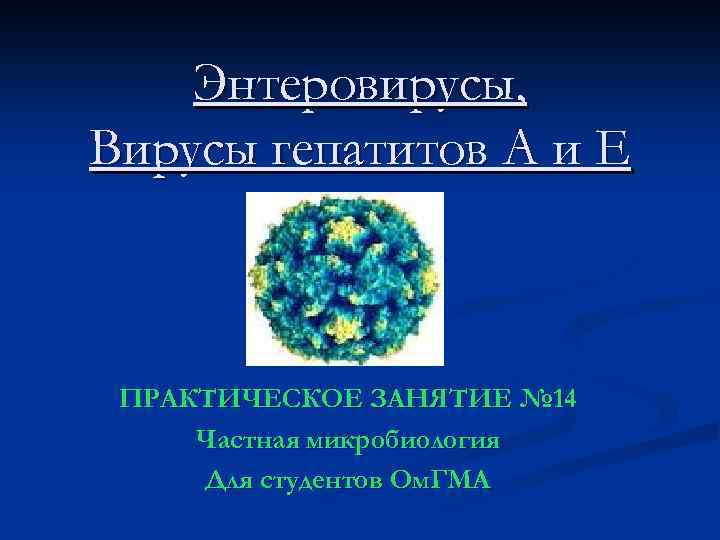 Энтеровирусы, Вирусы гепатитов А и Е ПРАКТИЧЕСКОЕ ЗАНЯТИЕ № 14 Частная микробиология Для студентов