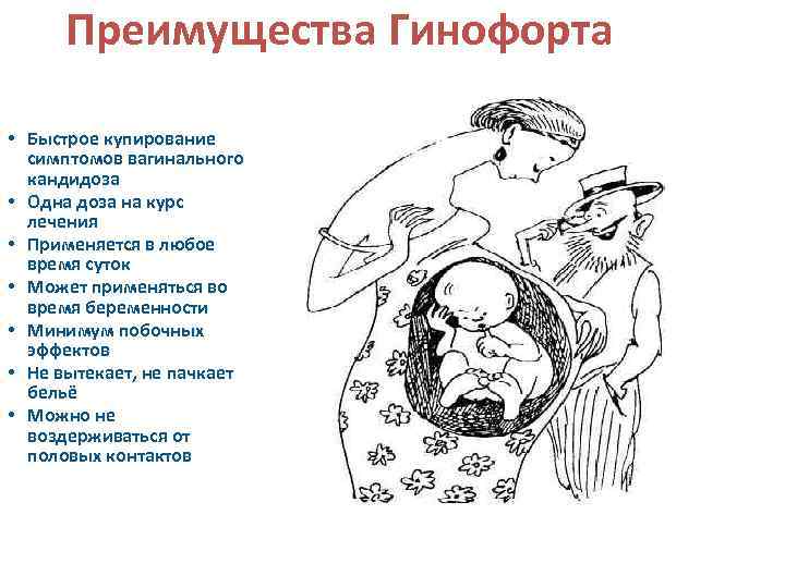 Преимущества Гинофорта • Быстрое купирование симптомов вагинального кандидоза • Одна доза на курс лечения