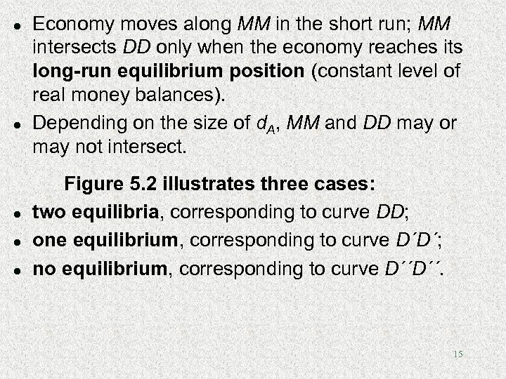 l l l Economy moves along MM in the short run; MM intersects DD