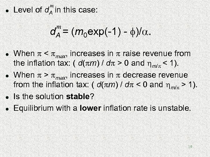 l Level of m d. A in this case: m d. A = l