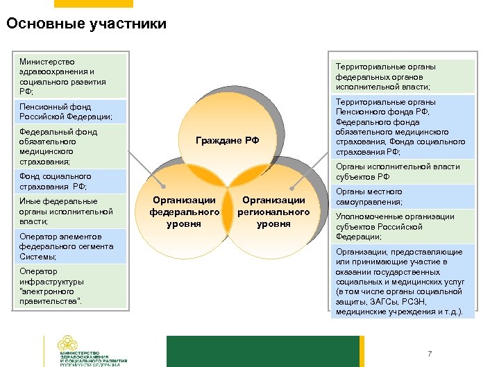 Основные участники Министерство здравоохранения и социального развития РФ; Территориальные органы федеральных органов исполнительной власти;