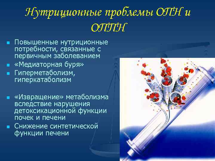 Нутриционные проблемы ОПН и ОППН n n n Повышенные нутриционные потребности, связанные с первичным