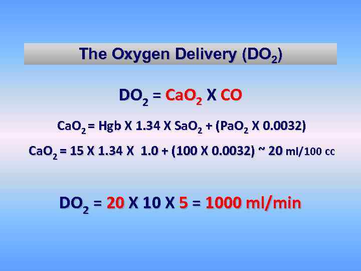 The Oxygen Delivery (DO 2) DO 2 = Ca. O 2 X CO Ca.