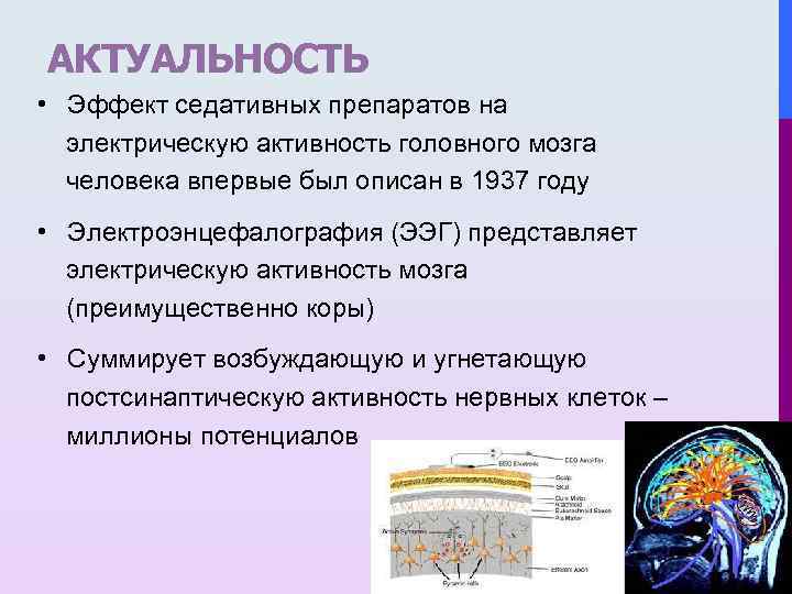АКТУАЛЬНОСТЬ • Эффект седативных препаратов на электрическую активность головного мозга человека впервые был описан