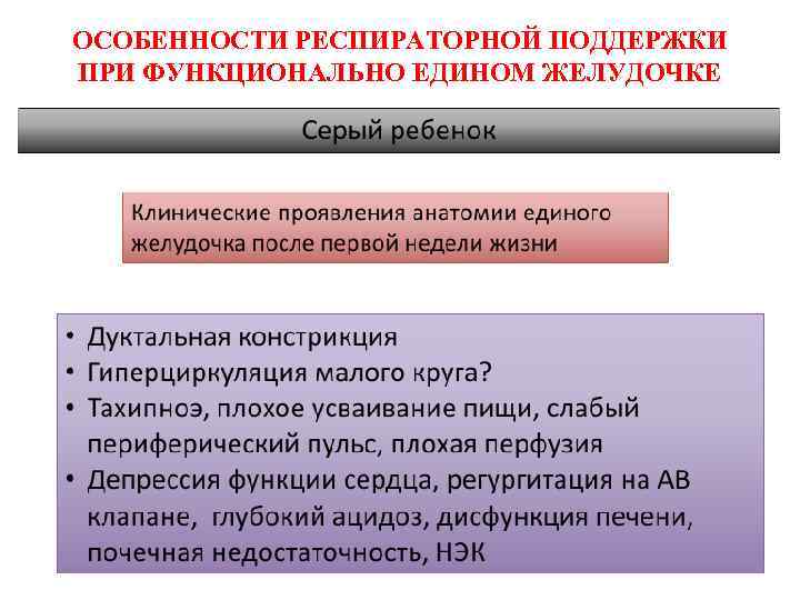 ОСОБЕННОСТИ РЕСПИРАТОРНОЙ ПОДДЕРЖКИ ПРИ ФУНКЦИОНАЛЬНО ЕДИНОМ ЖЕЛУДОЧКЕ 