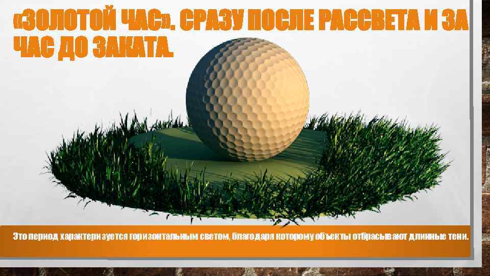  «ЗОЛОТОЙ ЧАС» . СРАЗУ ПОСЛЕ РАССВЕТА И ЗА ЧАС ДО ЗАКАТА. Это период