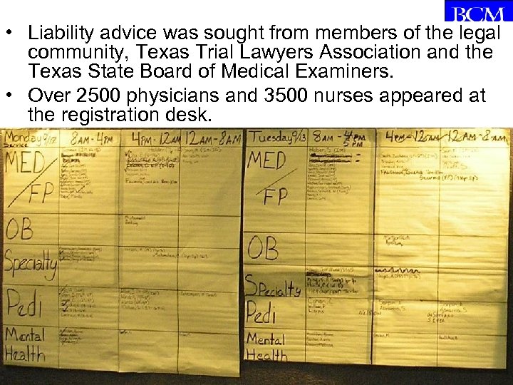  • Liability advice was sought from members of the legal community, Texas Trial