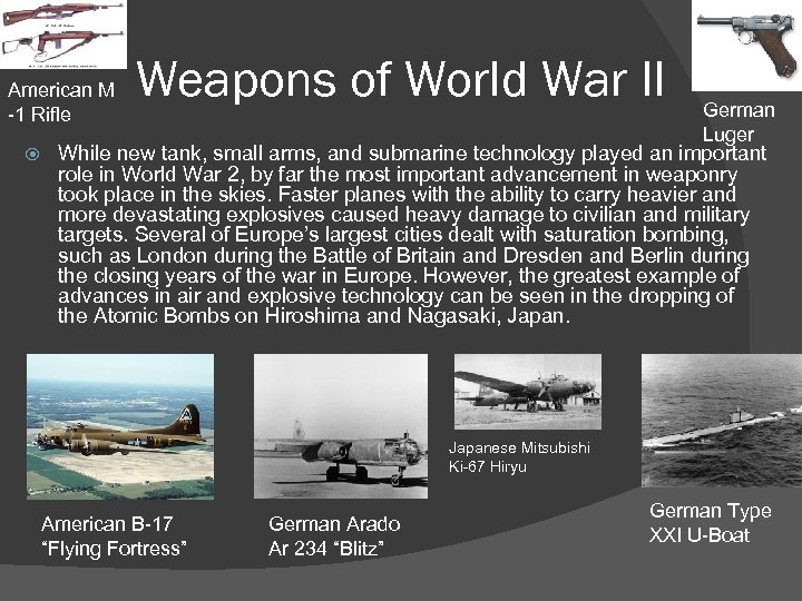 American M -1 Rifle Weapons of World War II German Luger While new tank,