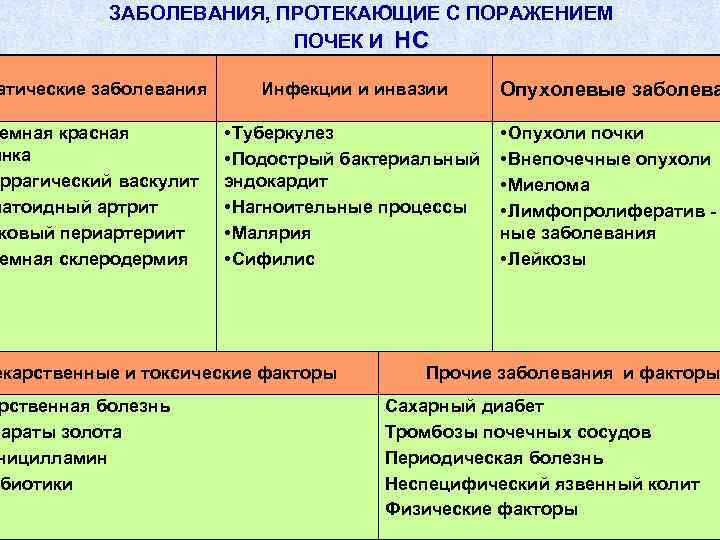 ЗАБОЛЕВАНИЯ, ПРОТЕКАЮЩИЕ С ПОРАЖЕНИЕМ ПОЧЕК И НС атические заболевания емная красная анка оррагический васкулит