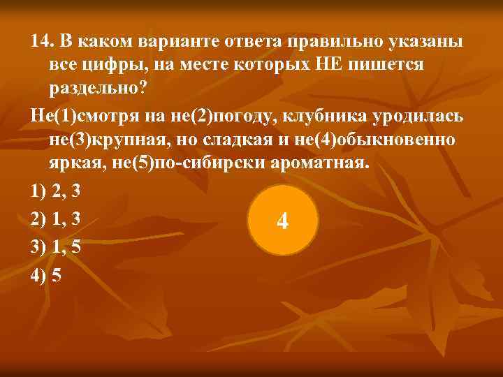 14. В каком варианте ответа правильно указаны все цифры, на месте которых НЕ пишется