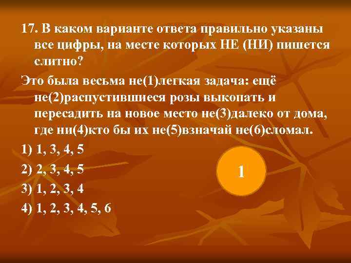 17. В каком варианте ответа правильно указаны все цифры, на месте которых НЕ (НИ)