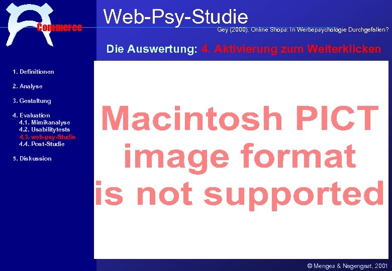 Commerce Web-Psy-Studie Gey (2000), Online Shops: In Werbepsychologie Durchgefallen? Die Auswertung: 4. Aktivierung zum