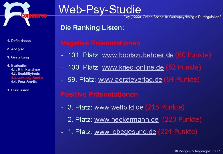 Commerce Web-Psy-Studie Gey (2000), Online Shops: In Werbepsychologie Durchgefallen? Die Ranking Listen: 1. Definitionen