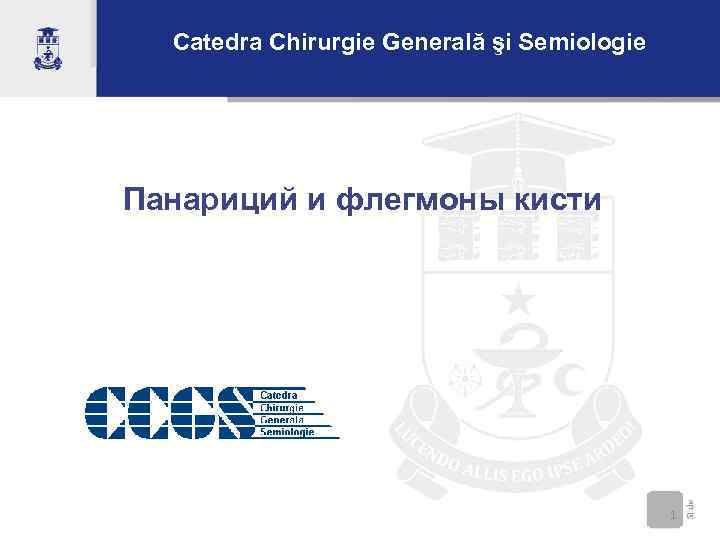 Catedra Chirurgie Generală şi Semiologie Панариций и флегмоны кисти 1 
