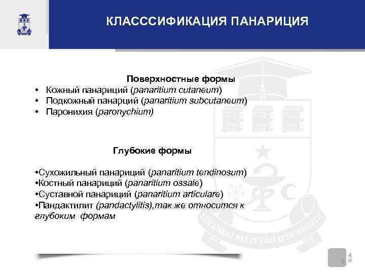 КЛАСССИФИКАЦИЯ ПАНАРИЦИЯ Пoверхностные формы • Кожный панариций (panaritium cutaneum) • Подкожный панарций (panaritium subcutaneum)