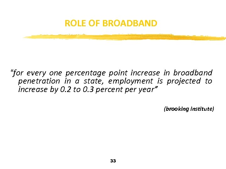 ROLE OF BROADBAND "for every one percentage point increase in broadband penetration in a