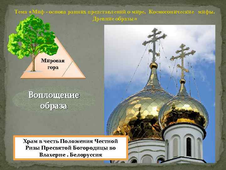 Тема «Миф - основа ранних представлений о мире. Космогонические мифы. Древние образы» Мировая гора