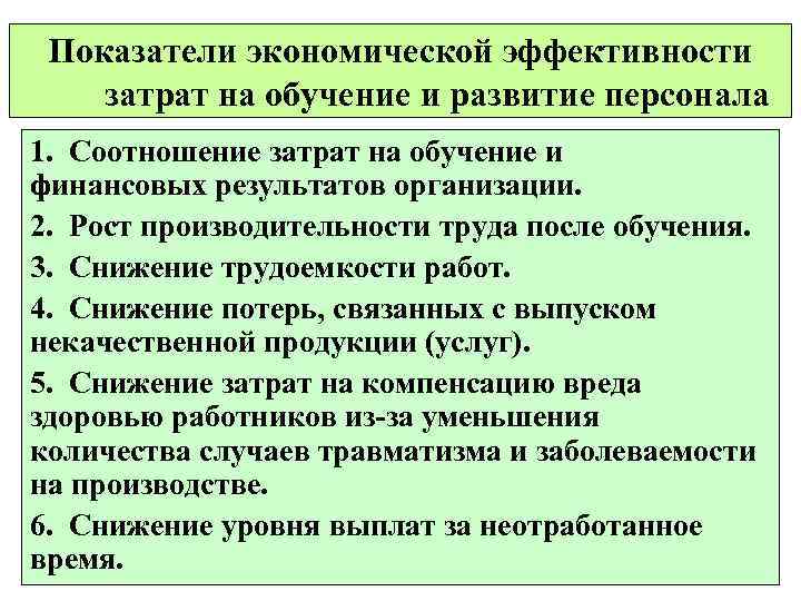 Показатели эффективности затрат