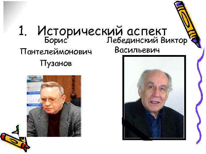 1. Исторический аспект Борис Пантелеймонович Пузанов Лебединский Виктор Васильевич 