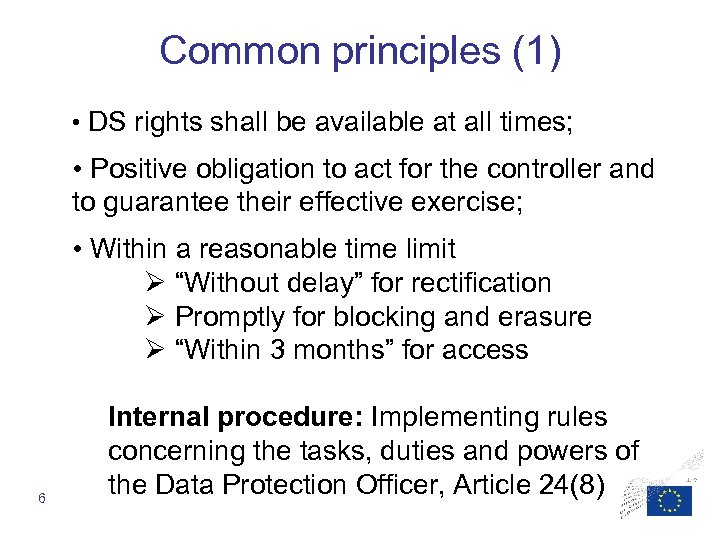 Common principles (1) • DS rights shall be available at all times; • Positive