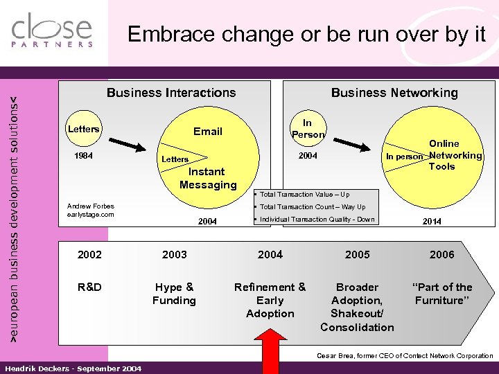 >european business development solutions< Embrace change or be run over by it Business Networking