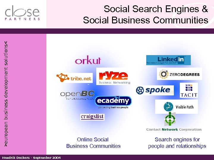 >european business development solutions< Social Search Engines & Social Business Communities Hendrik Deckers -