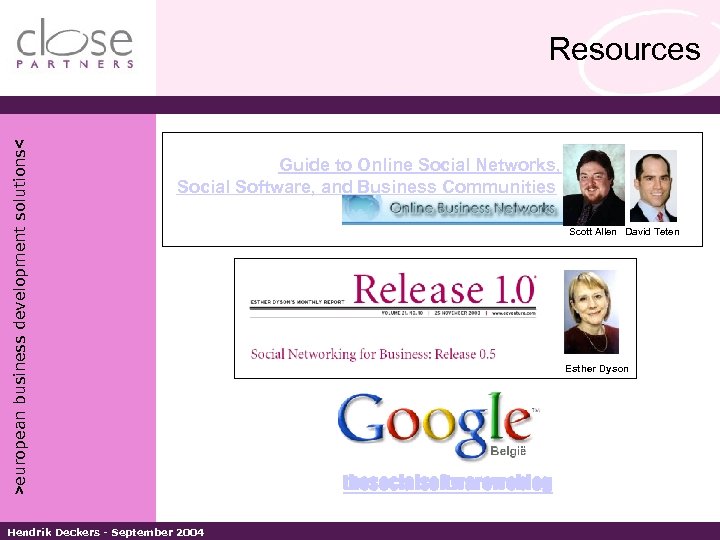 >european business development solutions< Resources Guide to Online Social Networks, Social Software, and Business