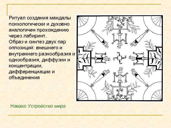 Ритуал создания мандалы психологически и духовно аналогичен прохождению через лабиринт. Образ и синтез двух