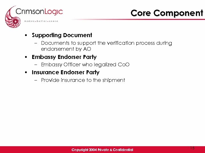 Core Component • Supporting Document – Documents to support the verification process during endorsement