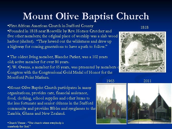 Mount Olive Baptist Church • First African American Church in Stafford County • Founded