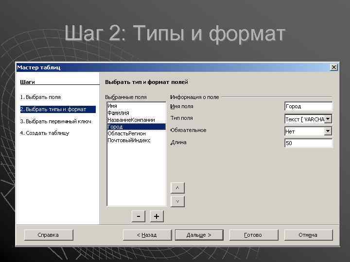 Шаг 2: Типы и формат 
