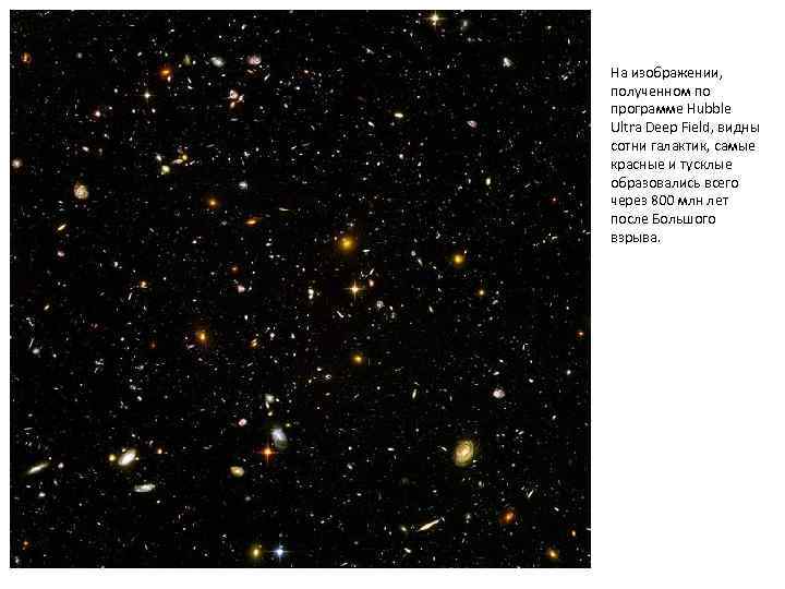 На изображении, полученном по программе Hubble Ultra Deep Field, видны сотни галактик, самые красные