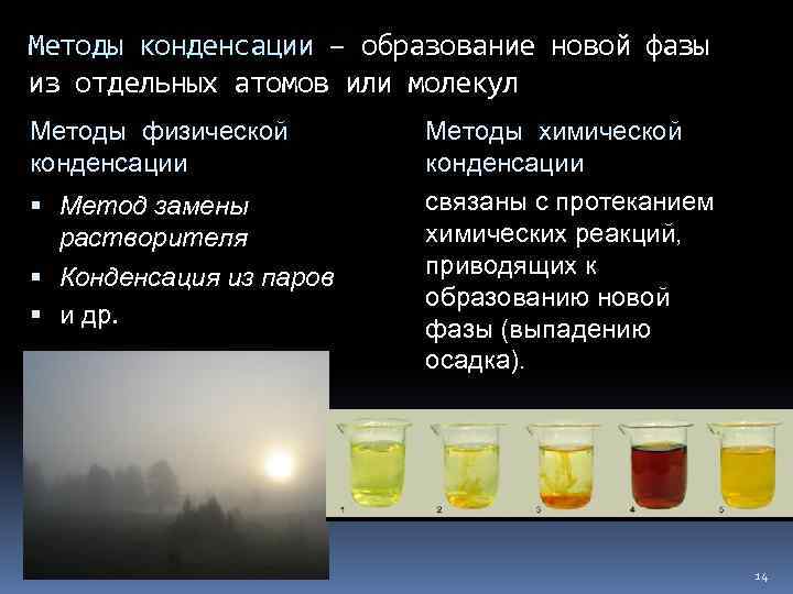 Методы конденсации – образование новой фазы из отдельных атомов или молекул Методы физической конденсации