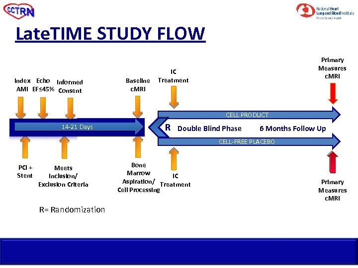 Late. TIME STUDY FLOW Index Echo Informed AMI EF≤ 45% Consent Baseline c. MRI