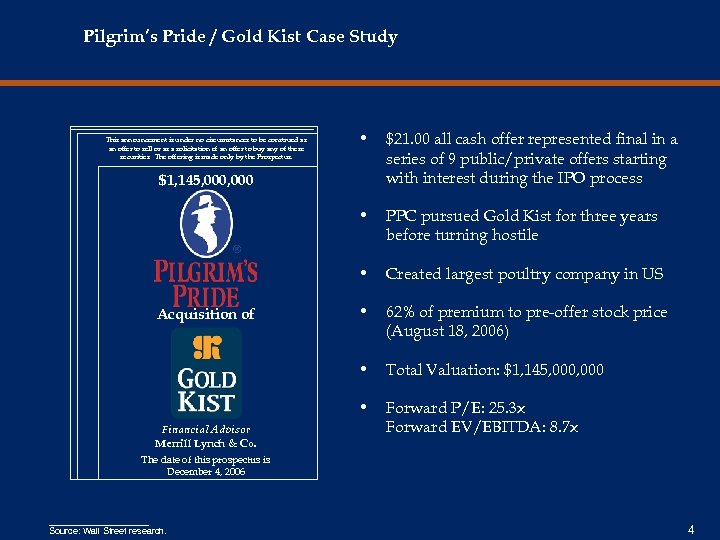 Pilgrim’s Pride / Gold Kist Case Study • $21. 00 all cash offer represented