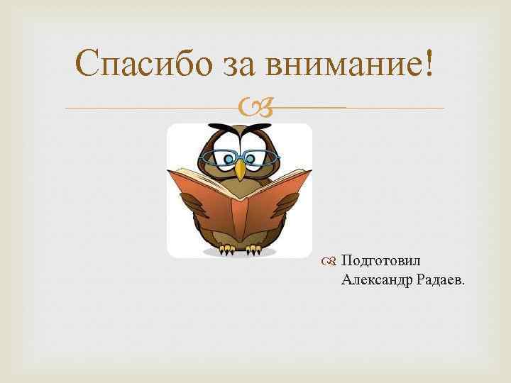 Спасибо за внимание! Подготовил Александр Радаев. 