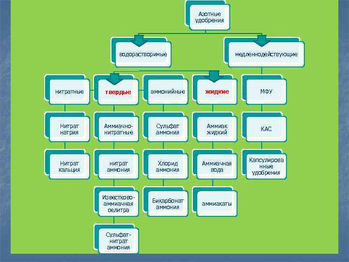 Азотные удобрения водорастворимые медленнодействующие нитратные твердые аммонийные жидкие МФУ Нитрат натрия Аммиачнонитратные Сульфат аммония
