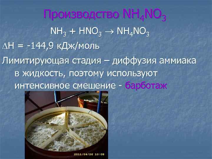 Производство NH 4 NO 3 NH 3 + HNO 3 NH 4 NO 3