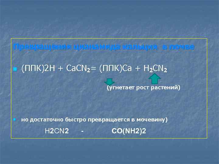 Превращения цианамида кальция в почве n (ППК)2 H + Са. СN 2= (ППК)Са +