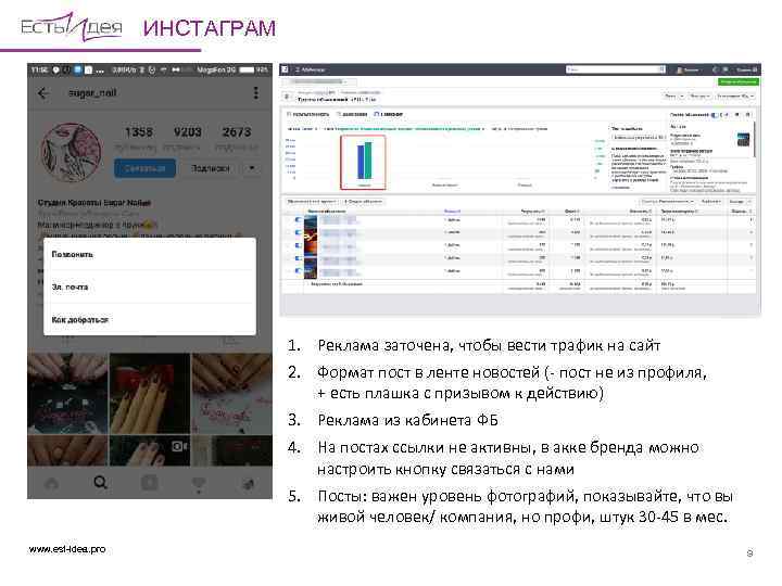 ИНСТАГРАМ 1. Реклама заточена, чтобы вести трафик на сайт 2. Формат пост в ленте