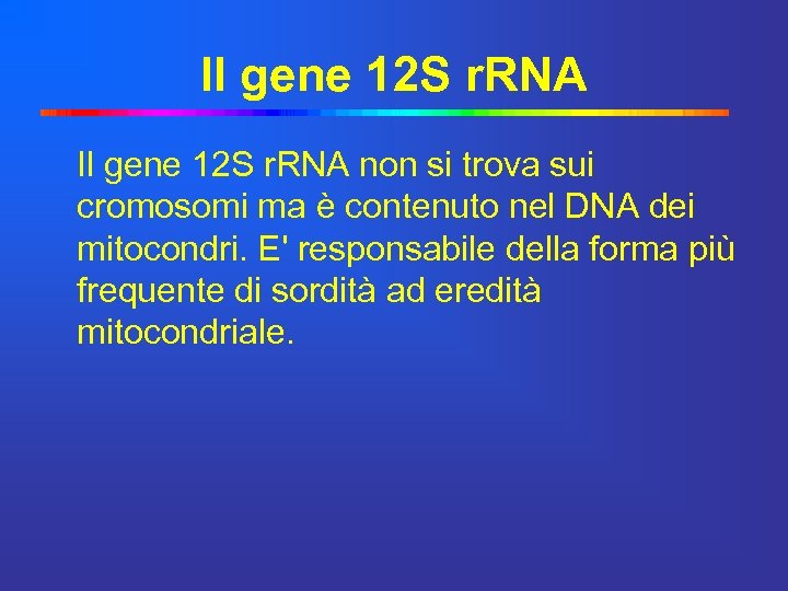 Il gene 12 S r. RNA non si trova sui cromosomi ma è contenuto