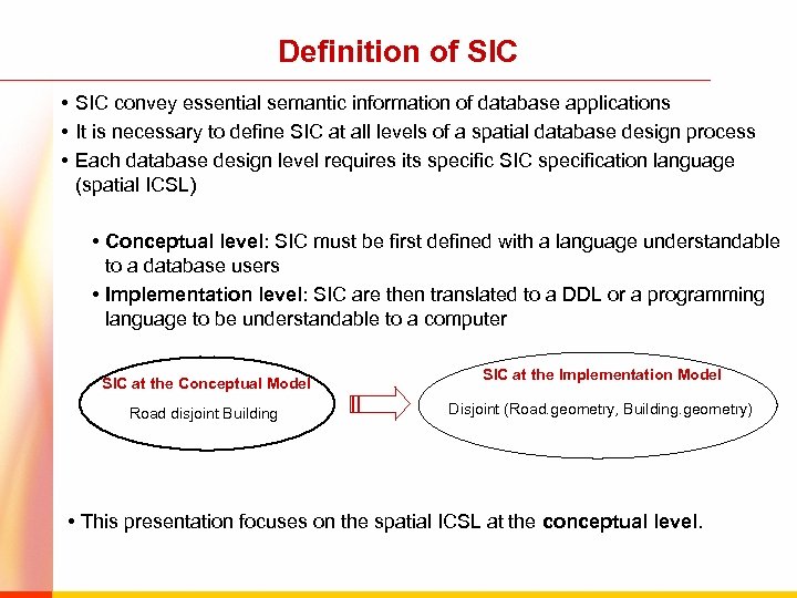Definition of SIC • SIC convey essential semantic information of database applications • It