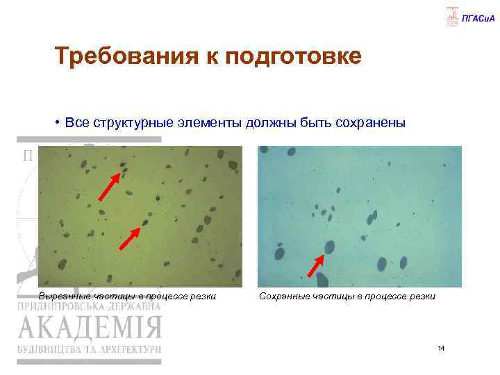 Требования к подготовке • Все структурные элементы должны быть сохранены Вырванные частицы в процессе