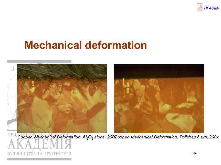 Mechanical deformation Copper. Mechanical Deformation. Al 2 O 3 stone, 200 x opper. Mechanical