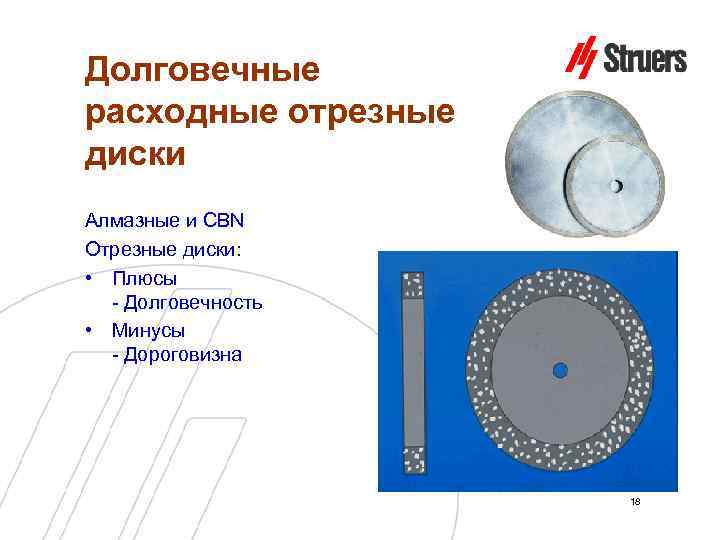 Долговечные расходные отрезные диски Алмазные и CBN Отрезные диски: • Плюсы - Долговечность •