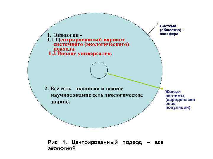 Рис 1. Центрированный подход – все экология? 