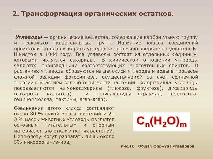 2. Трансформация органических остатков. Углеводы — органические вещества, содержащие карбонильную группу и несколько гидроксильных