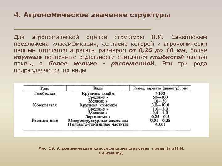 4. Агрономическое значение структуры Для агрономической оценки структуры Н. И. Саввиновым предложена классификация, согласно